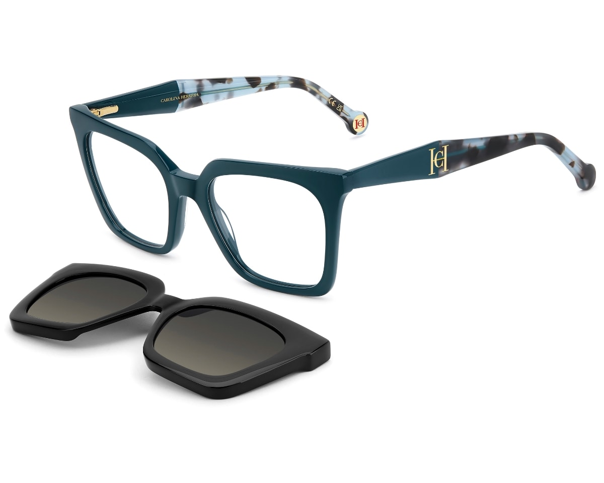 Óculos de Grau Carolina Herrera Clip On Azul Polarizado HER0376/C ZI9-52