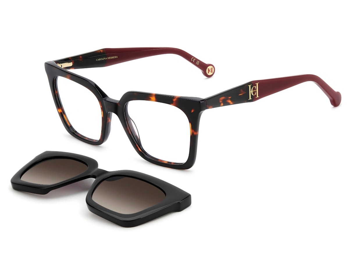 Óculos de Grau Carolina Herrera Clip On Havana Polarizado HER0376/C 086-52