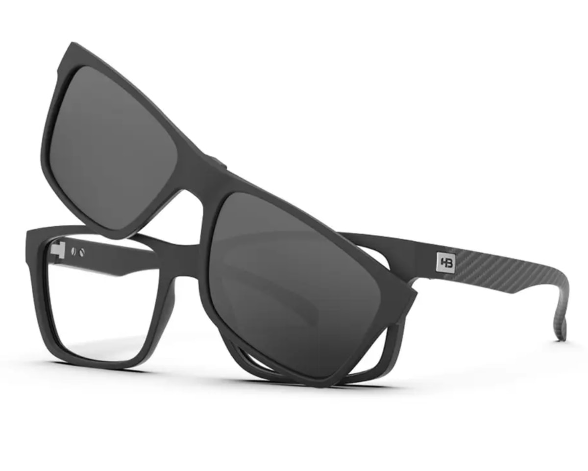 Óculos de Grau HB Clip On Switch 0339 Matte Print Carbon Fiber Gray Night Drive Polarized