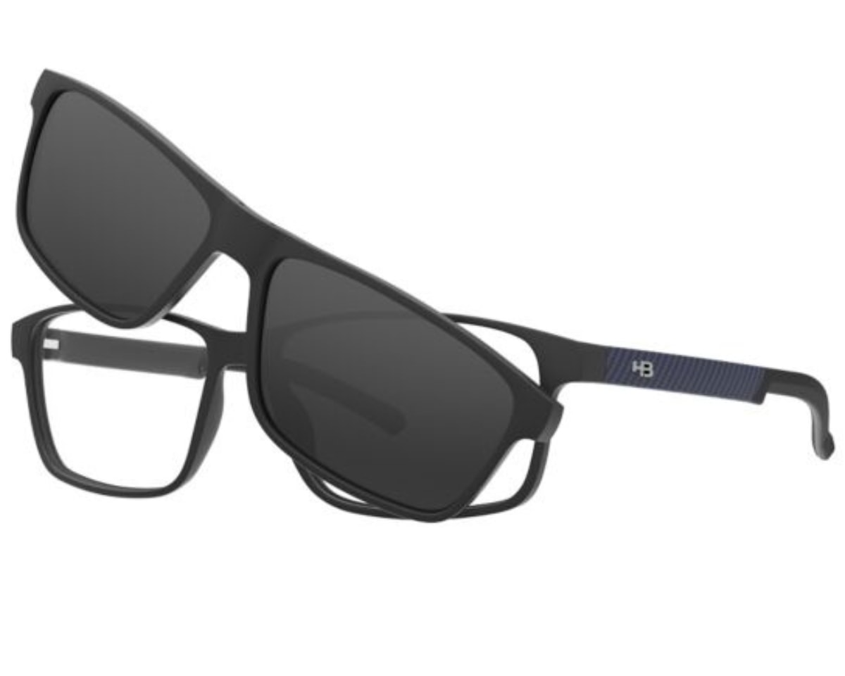 Óculos de Grau HB Clip On Switch 0538 Matte Black Blue Print Carbon Fiber Polarized
