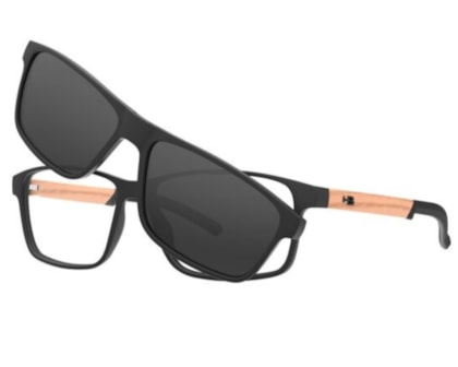Óculos de Grau HB Clip On Switch 0538 Matte Black Wood Polarized Gray