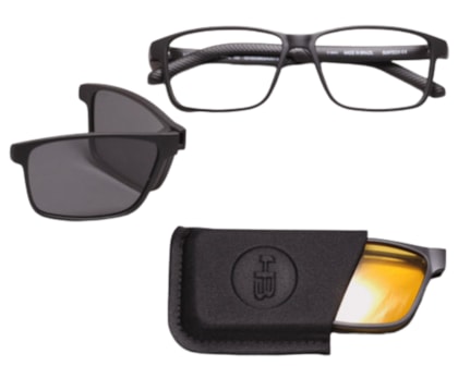 Óculos de Grau HB Clip On Switch 0538 Matte Print Carbon Fiber Gray/Night Driv Polarized