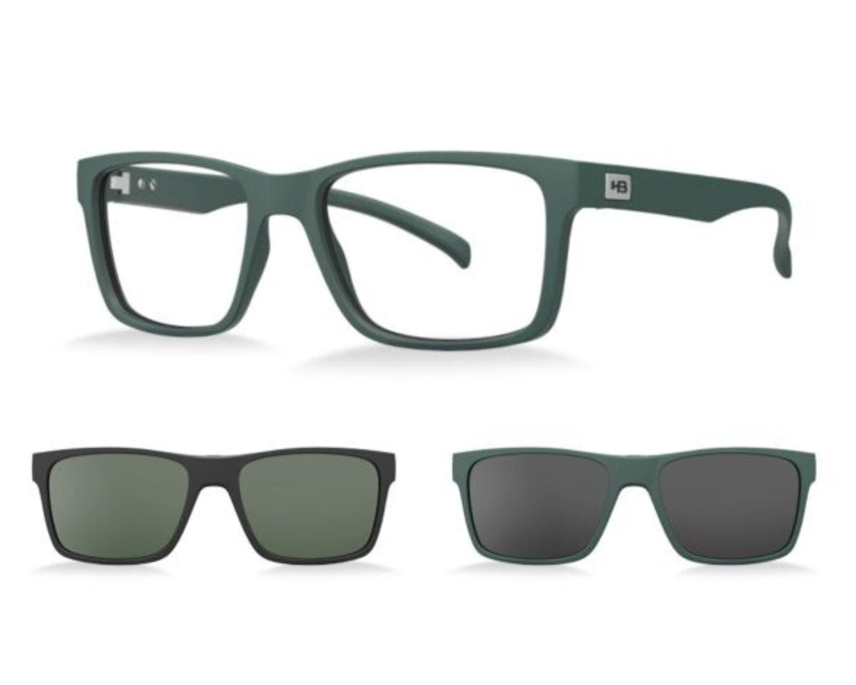 Óculos de Grau HB Clip On Swithc 0339 Matte Military Green Gray Polarizado Green G15