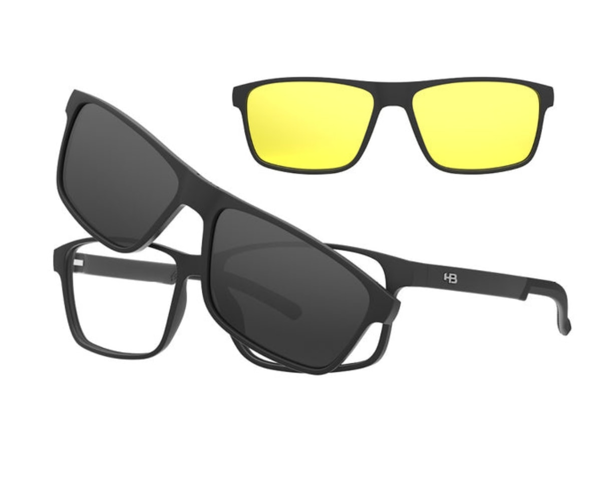 Óculos de Grau HB Clip On Swithc 0538 Matte Black Gray Night Driv