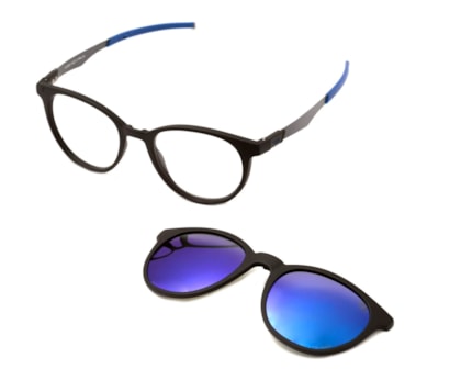 Óculos de Grau HB Duotech 0253 Clip On Matte Black D. Blue Polarized Blue