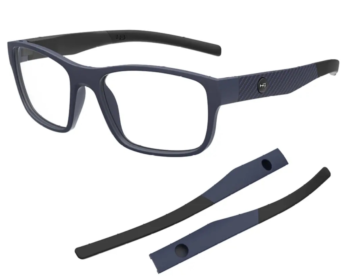 Óculos de Grau HB Polytech 3 0513 Matte Navy + Haste Matte Blue Print Carbon Demo