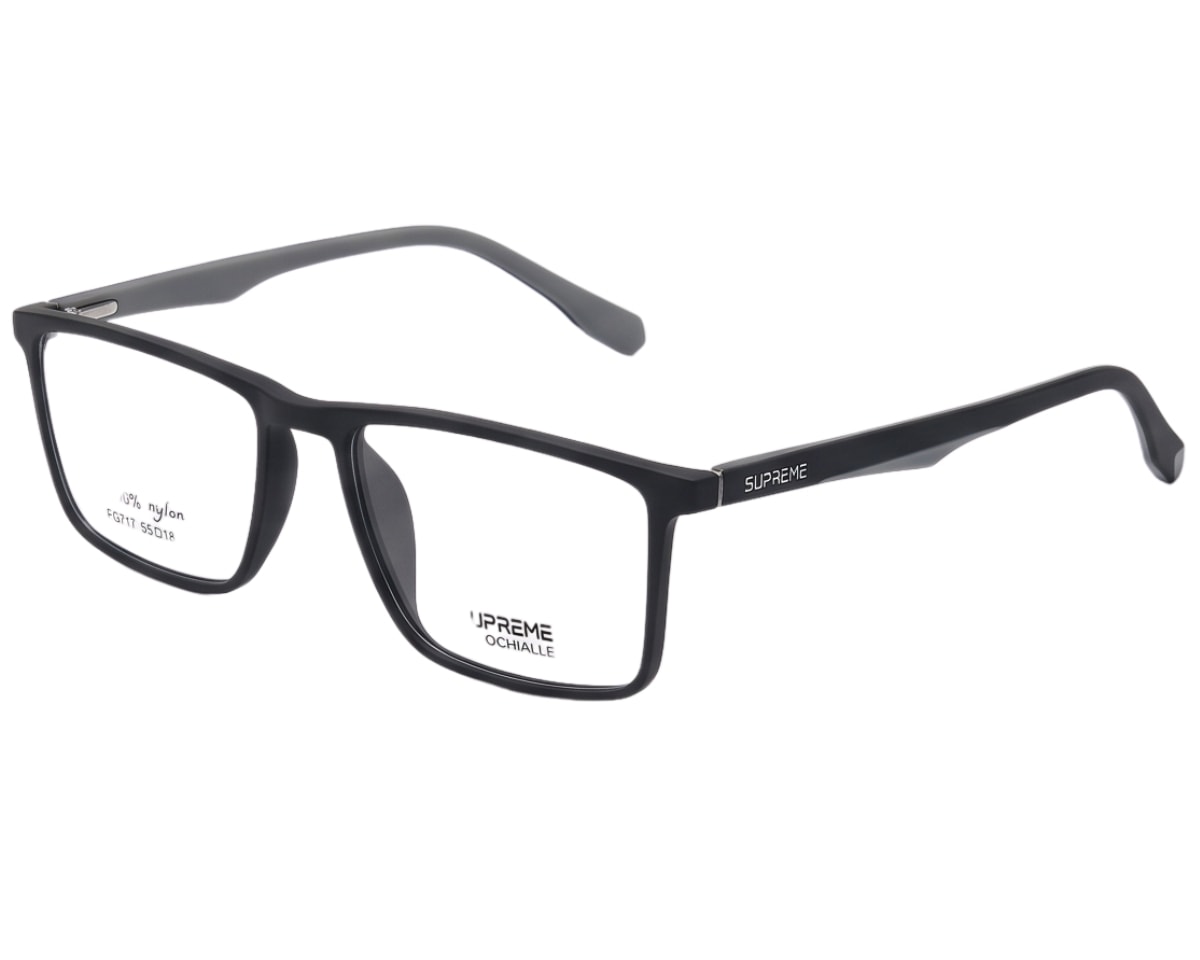 Óculos de Grau Supreme Ochialle Preto Fosco  e Cinza FG717 C3-55
