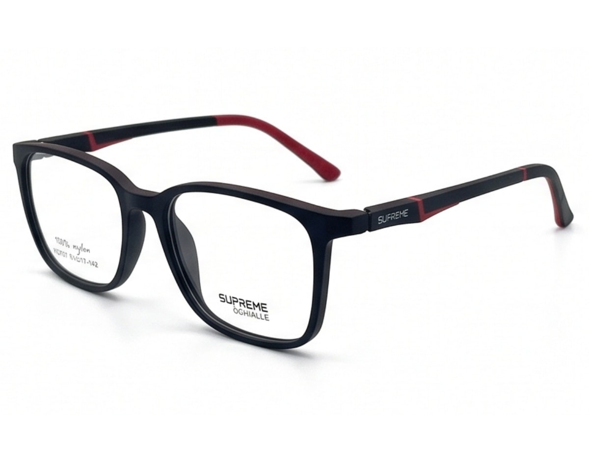 Óculos de Grau Supreme Ochialle Preto Fosco e Vermelho FG707 C1-51