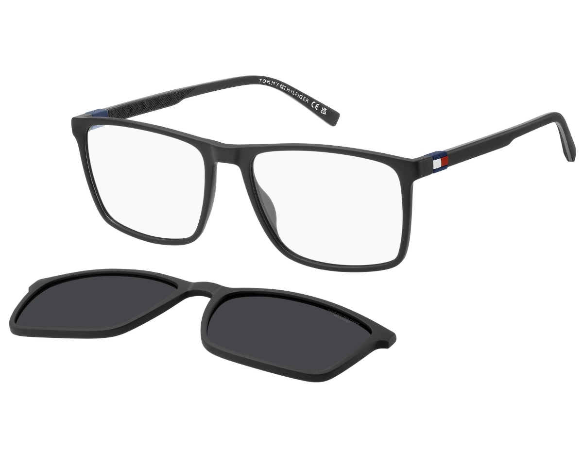 Óculos de Grau Tommy Hilfiger Clip On Preto Fosco Polarizado TH2320/C 807-56