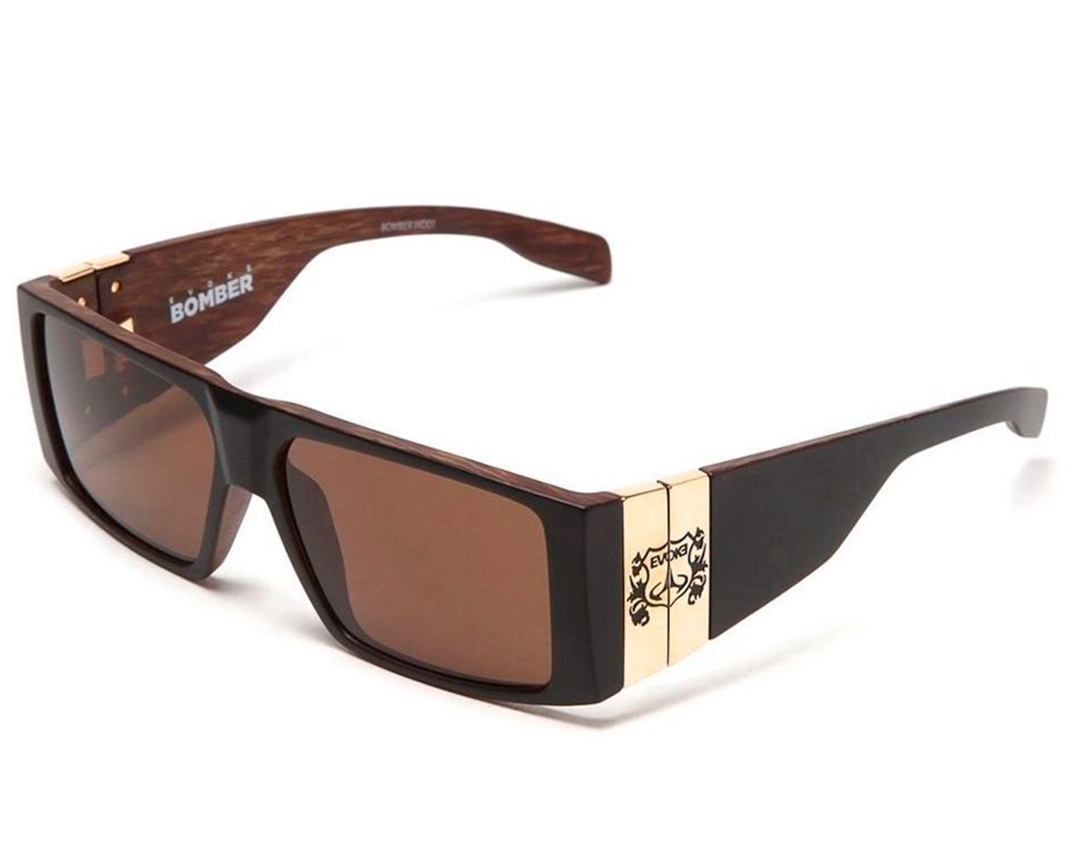 Óculos de Sol Evoke Bomber WD0 Black Wood Gold Brown Total